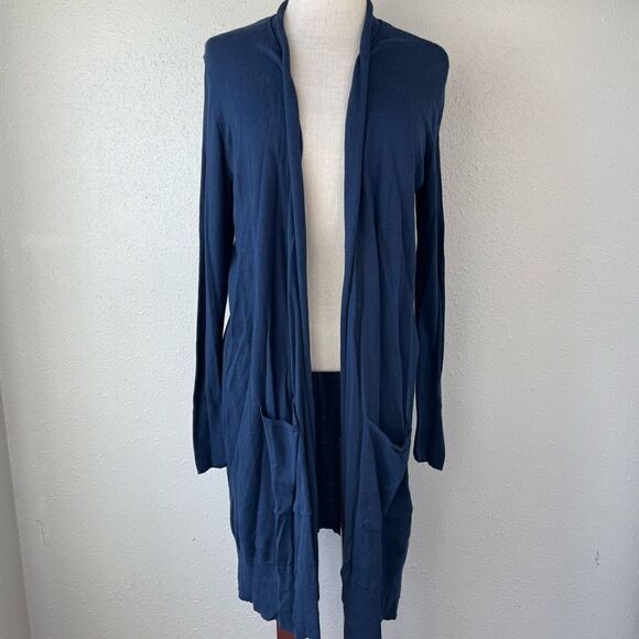 Chaps Extra Long Navy Blue Cardigan Sweater Size L EUC - Picture 1 of 8